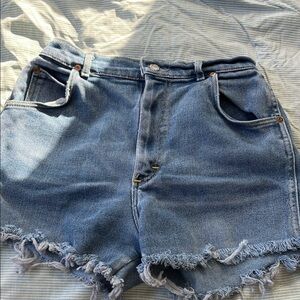 VINTAGE Lee Denim Blue Frayed Hem Shorts